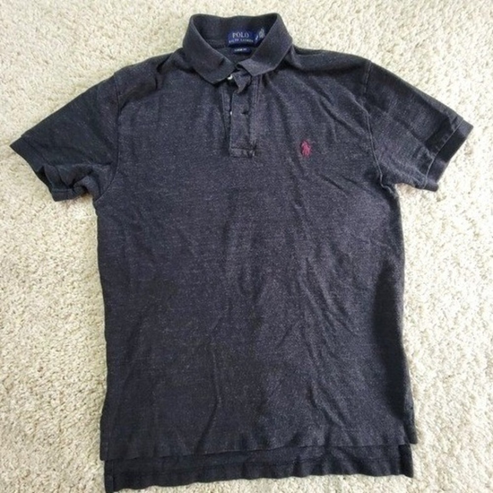Polo Ralph Lauren Mens Classic Fit Polo Shirt Charcoal Grey Pink Pony Size Med